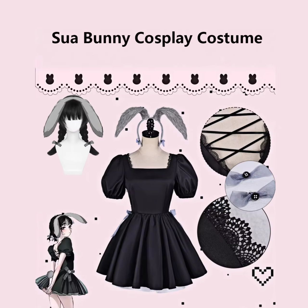 Anime Cosplay Black Girl - زي تنكري لفتاة الأرنب بأسلوب مقهى